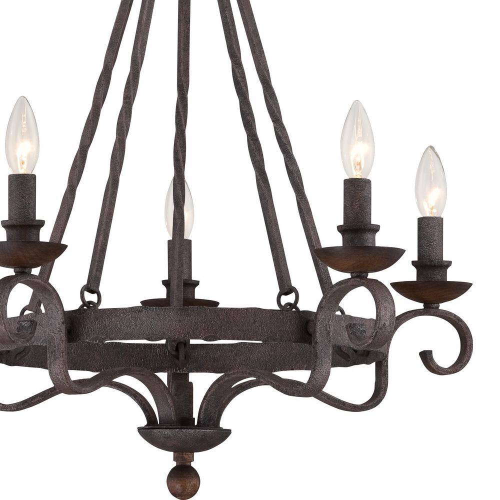 Noble Mini 24" Rustic Black Steel Chandelier with Dark Walnut Accents