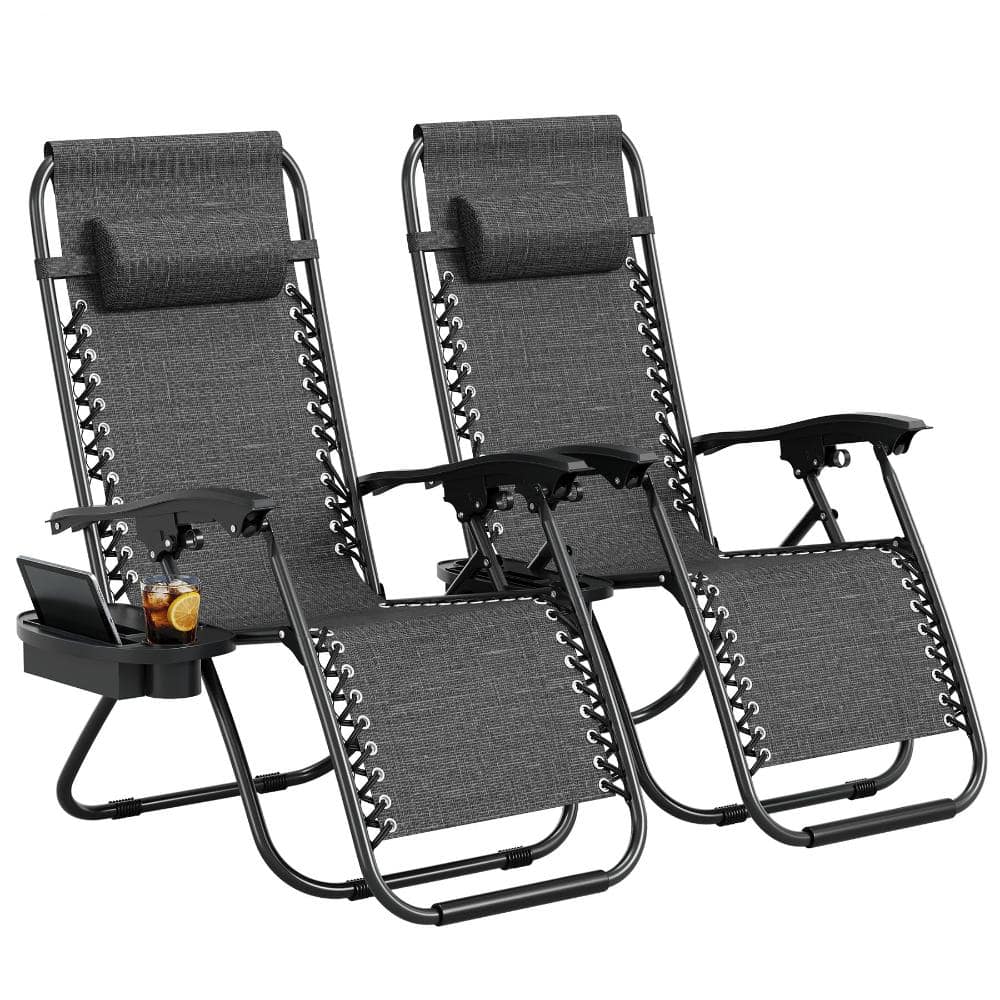 Zero Gravity Lounge Chair Set of 2 with Cup Tray & Pillow Reclining Folding for Patio Beach Camping - Gray price history on PriceWatchPro