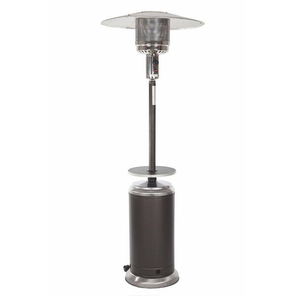 Fire Sense 46,000 BTU Mocha and Stainless Steel Propane Gas Commercial Patio Heater with Adjustable Table-DISCONTINUED