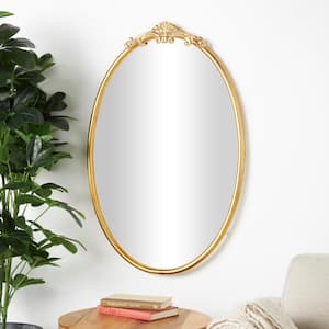 38 in. x 24 in. Ornate Baroque Oval Arched Frameless Gold Wall Mirror