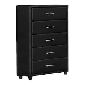 16 in. Black 5-Drawer Wooden Chest of Drawers