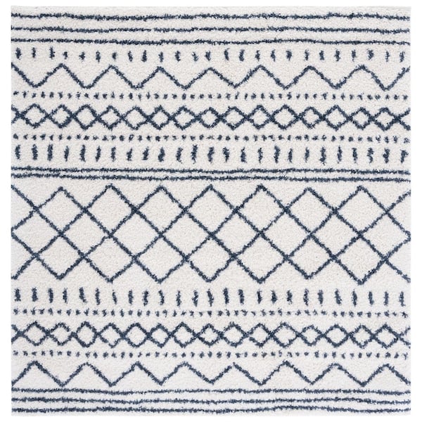 Arizona Shag Ivory/Slate 7 ft. x 7 ft. Geometric Lodge Square Area Rug