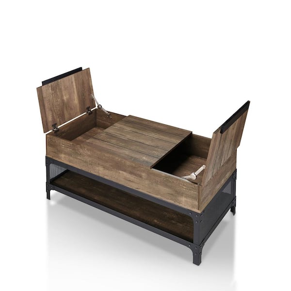 Furniture of America Brome 48 in. Reclaimed Oak Large Rectangle Wood Coffee Table with Lift Top