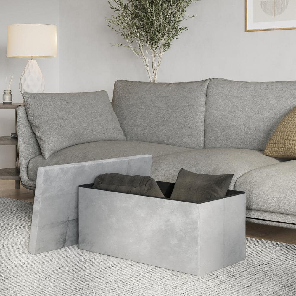 Gray Velvet Tufted Storage Ottoman Bench