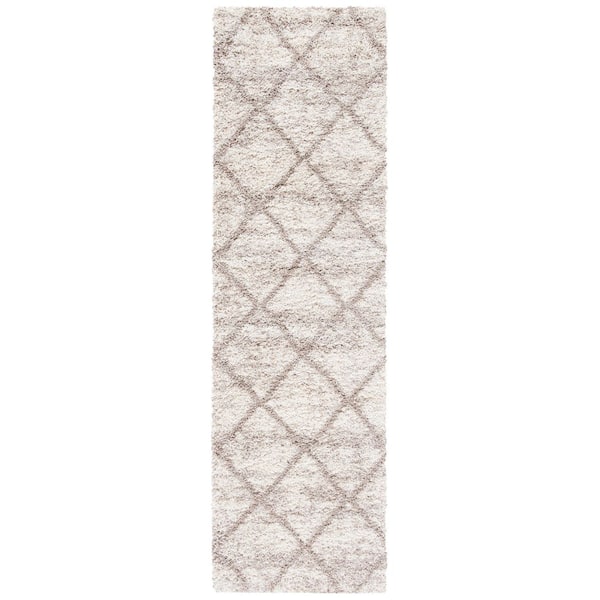 Hudson Shag 2 ft. x 10 ft. Multi Ivory/Beige Diamond Runner Rug