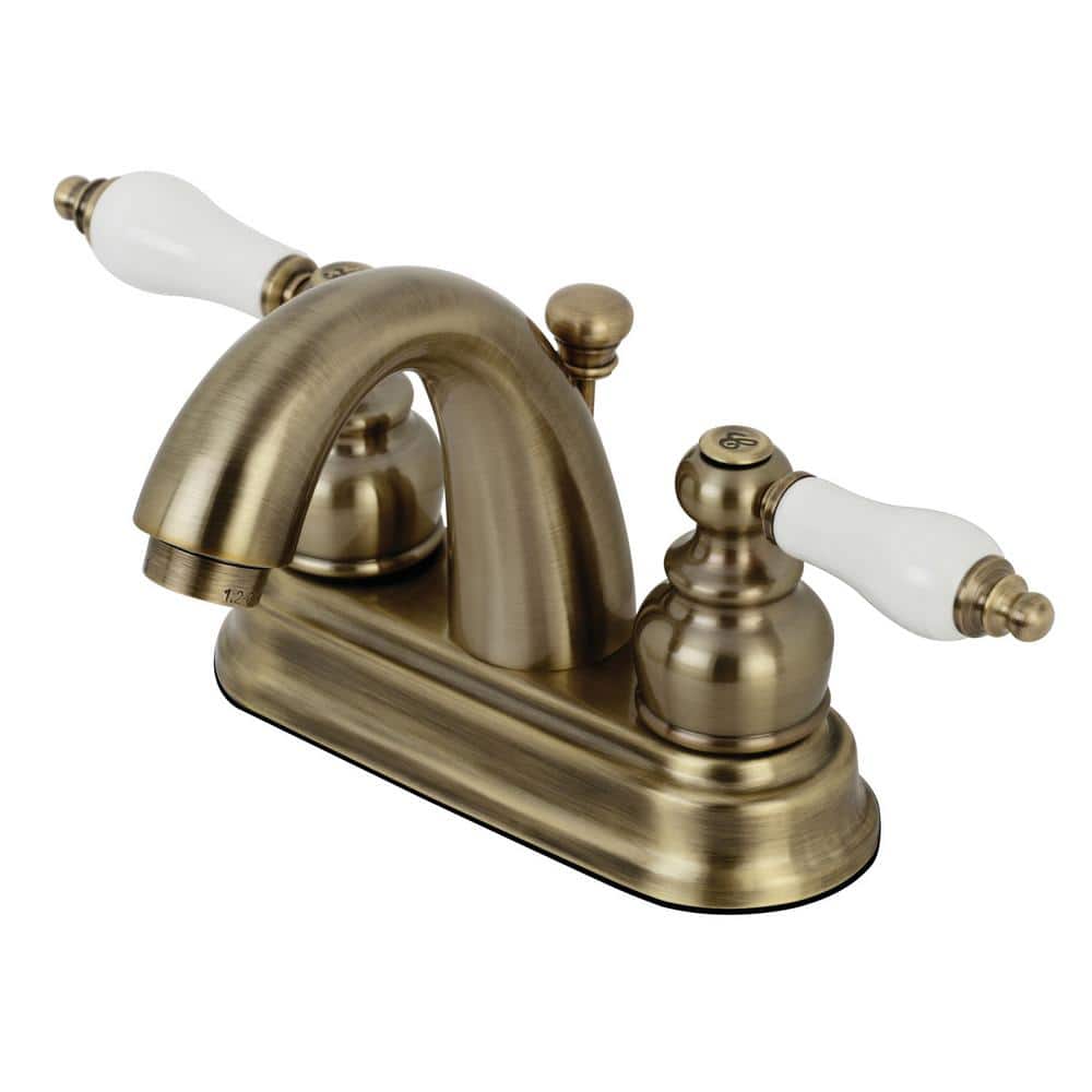 Kingston Brass Traditional 4 in. Centerset 2-Handle Bathroom Faucet in  Antique Brass HKB5613PL