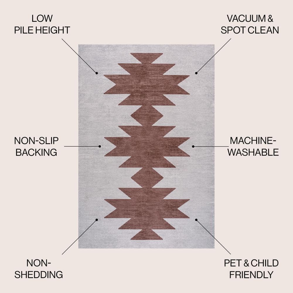Gray and Brown Geometric Washable Synthetic 8' x 10' Area Rug