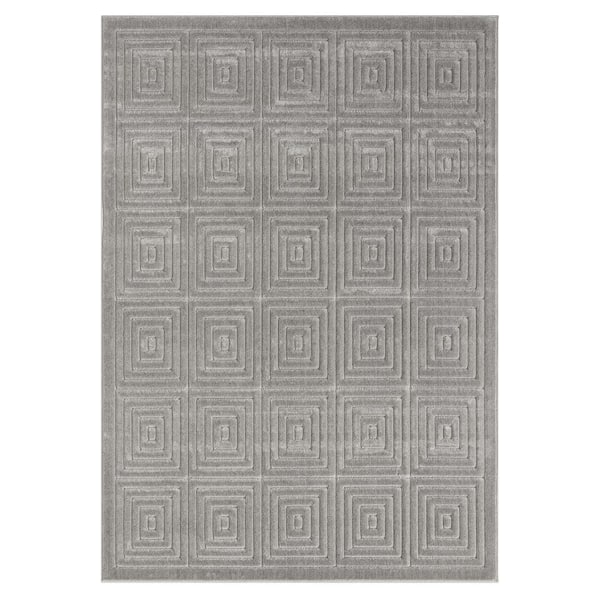 Unbranded Arlo Gray 8 ft. x 10 ft. Geometric High-Low Polypropylene Indoor/Outdoor Area Rug