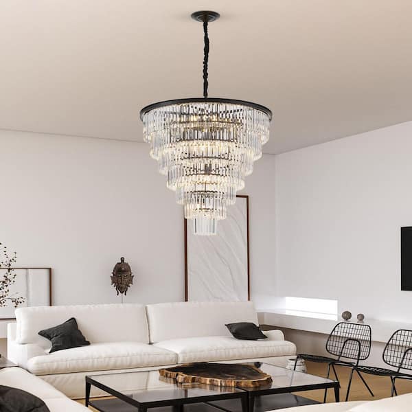 raccroc Modern 7-Tier 22-Light Black Crystal Chandeliers Luxury