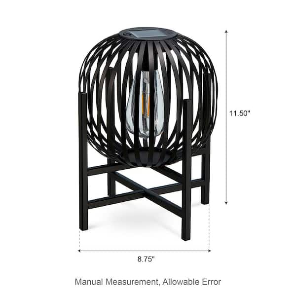 Glitzhome 11.50 in. H Black Metal Stripes Solar Powered