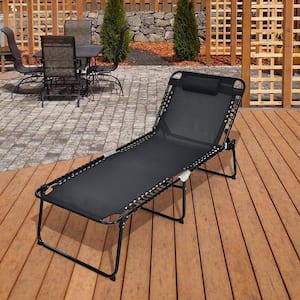 Black Metal Fabric Folding Reclining Lounge Chaise 4-Position Backrest Portable Beach Chair