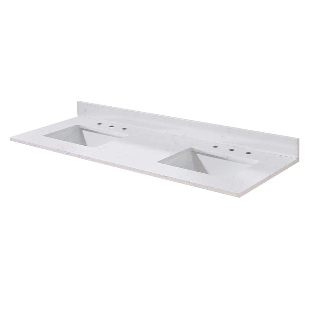 61" Aosta White Composite Stone Double Vanity Top with Sinks