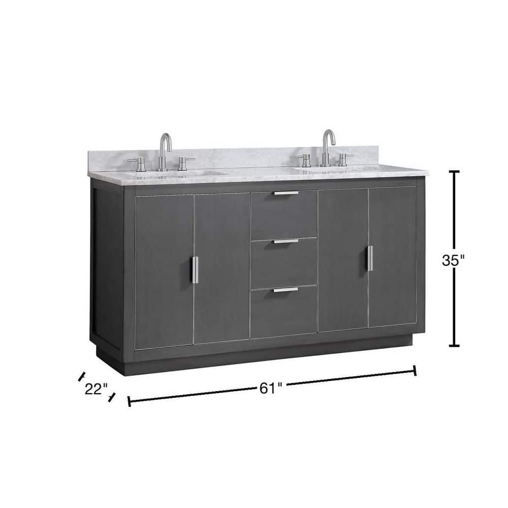 Contemporary 60" Grey Solid Wood Double Vanity with Quartz Top