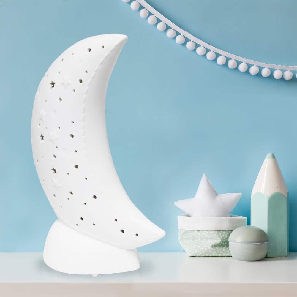 White Porcelain Moon Shaped Kids Table Lamp