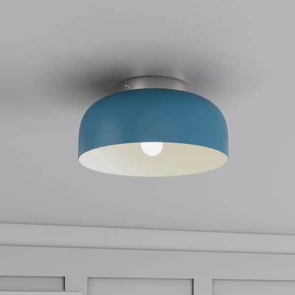 9.84 in. Modern Blue 1-Light Semi Flush Mount Ceiling Light Fixture for Porch Hallway Passway