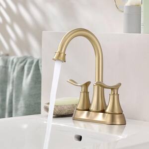 Retro 4 in. Centerset Double Handle High Arc Bathroom Faucet with Pop-Up Drain in Brushed Gold