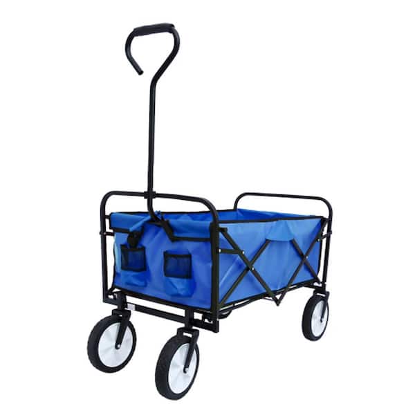 Kahomvis 4.5 cu. ft. Blue Steel Garden Cart, Heavy-Duty Folding Wagon Garden Shopping Beach Cart