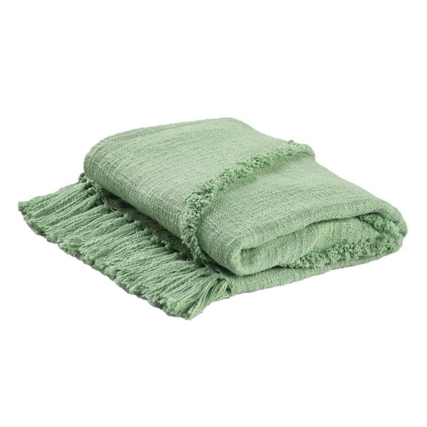 HomeRoots Charlie Green Solid Color Cotton Throw Blanket