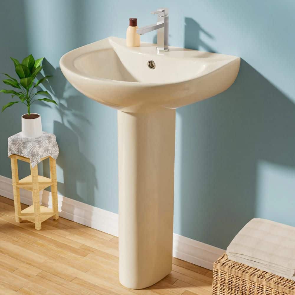 16.5 in. D x 20 in. W Pedestal Combo Bathroom Sink in Bone Vitreous China N