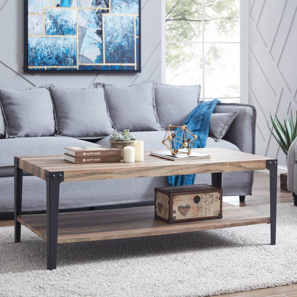 Elegantly Rustic Industrial Coffee Table with Metal Legs and Distressed Wood