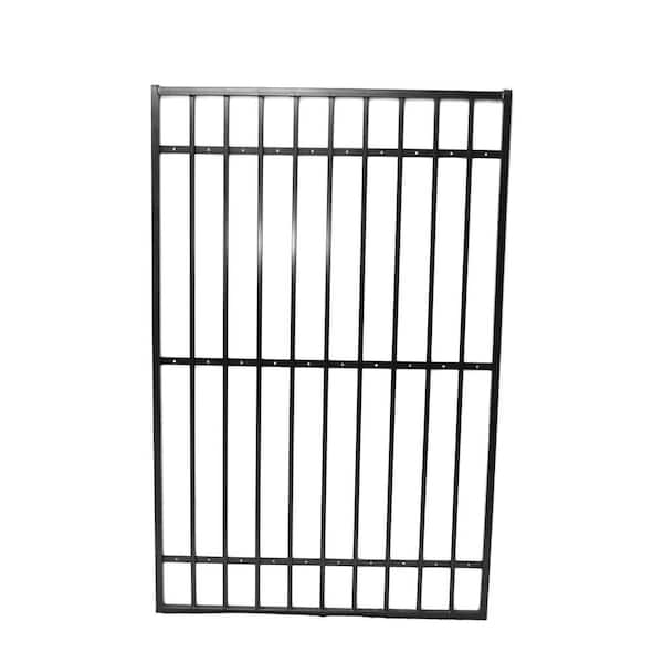 Unbranded 4 ft. W x 6 ft. H Black Iron Swinging Wood Block Wall Fence Gate