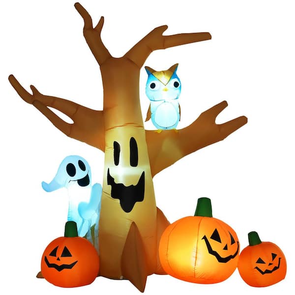 8 ft. H Lighted Halloween Inflatables Outdoor Decorations Haunted Tree With Owl, Ghost, Pumpkins, Blow Up LED Yard Decor