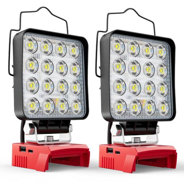 2-Pack 70W 7000LM Cordless LED Flood Work Light for 18V Tool Packs USB Type-C Output Adjustable Head