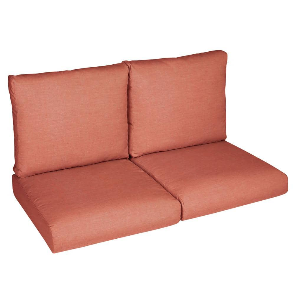 SORRA HOME 27 in. x 30 in. x 5 in. 4 Piece Deep Seating Outdoor Loveseat Cushion in Sunbrella Cast Coral HD765541TESC The Home Depot