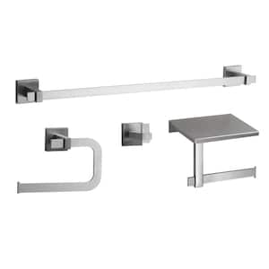 Wexford 4-Piece Bath Hardware Set with Towel Bar, Robe Hook, Towel Paper Holder and Hand Towel Holder in Brushed Nickel