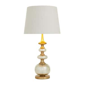 30 in. Silver Linen Task and Reading Table Lamp with Gold Accents