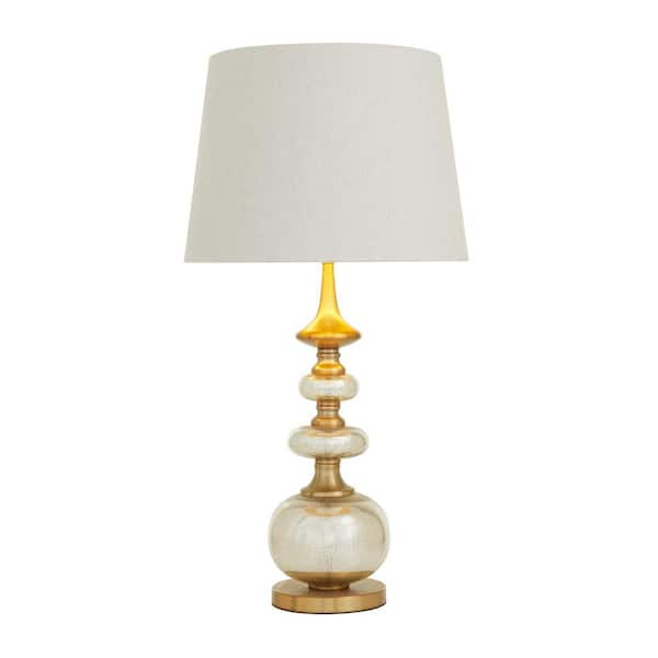 Litton Lane 30 in. Silver Linen Task and Reading Table Lamp with Gold Accents