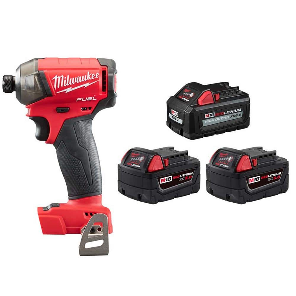 Milwaukee M18 FUEL SURGE 18V Lithium-Ion Brushless Cordless Hex Impact Driver w/(1) High Output 6.0Ah Battery & (2) 5.0Ah Battery