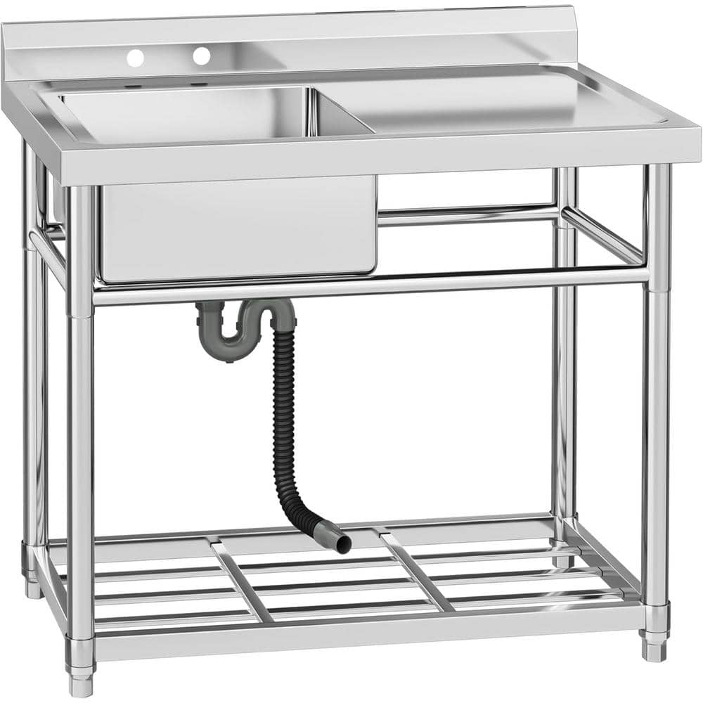 24 in. D x 39 in. W Freestanding Utility Sink in Stainless Steel with Drain
