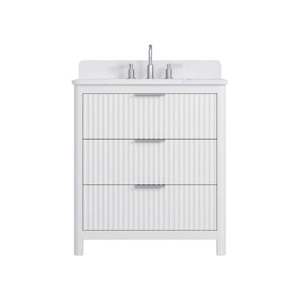 Gwen 31 in. Single Sink Freestanding White Bath Vanity with Carrara White Engineered Stone Top and Backsplash Assembled