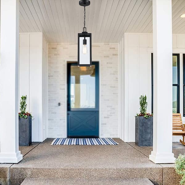 Hukoro Alfa 1-Light Matte Black Outdoor Hanging Lantern Pendant Light with Clear Glass