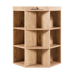 Corner Cube Storage Cabinet for Small Space with USB Ports and Outlets in Natural