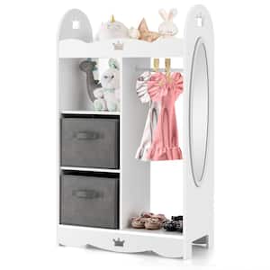 27'' x 13.5'' x 45.5'' Kids Dress up Storage Hanging White Armoire Dresser Costume Closet w/Mirror & Toy Bins