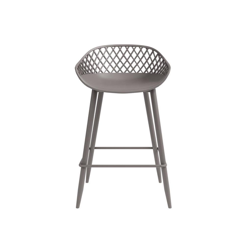 Warm Gray Wood and Metal Low-Back Counter Stools, Set of 2