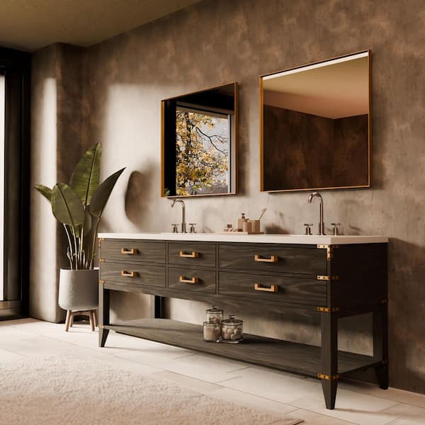 Irvington 80 in. W x 22 in. D Black Oak Double Bath Vanity with White quartz Top