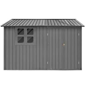 8 ft. x 6 ft. Outdoor Metal Garden Storage Sheds with Window for Barkyard Patio Lawn, Grey (48 sq. ft.)