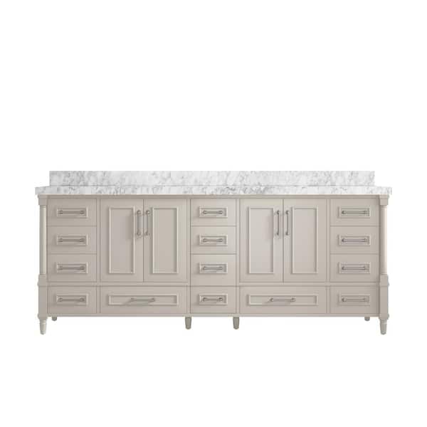 Willow Collections Hudson 84 in. W x 22 in. D x 36 in. H Double Sink Bath Vanity in Fine Grain with 2 in. Carrara Marble Top