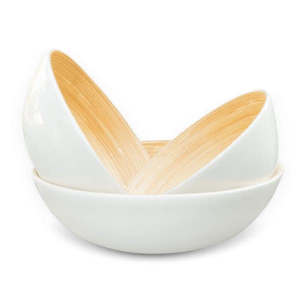 Lexa 3 Piece Bamboo Bowl Set, White