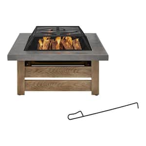 Stoneham 34 in. x 15.5 in. Square Steel Wood Fire Pit with Tile Top