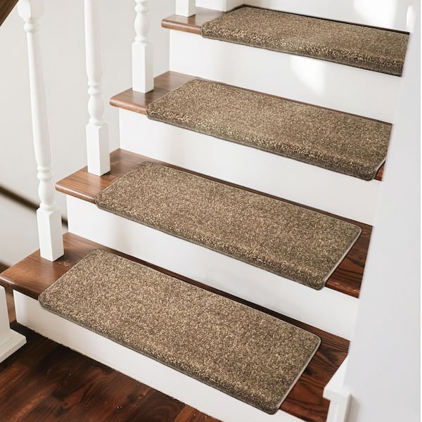 PURE ERA Camel Brown 9.5 in. x 30 in. x 1.2 in. Bullnose Polypropylene Indoor Non-slip Carpet Stair Tread Cover (Set of 14)