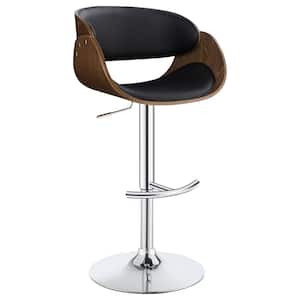 37.5 in. Black and Chrome Low Back Wood Frame Adjustable Bar Stool with Faux Leather Seat