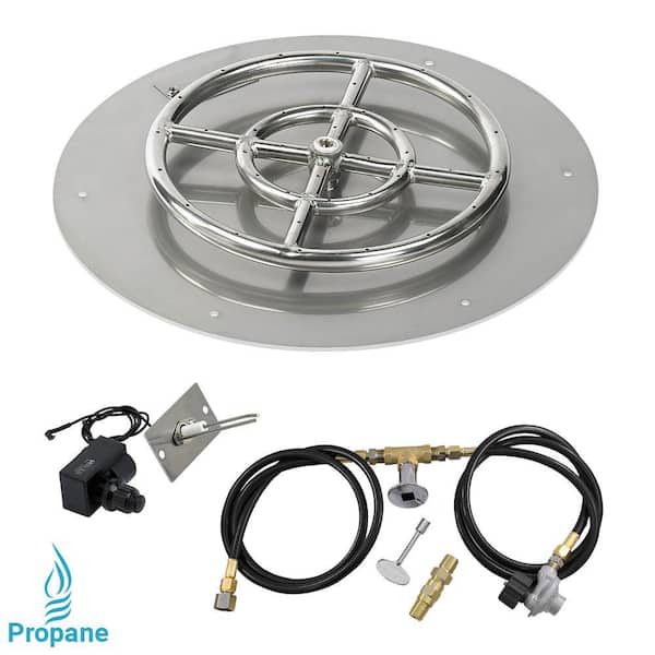 American Fire Glass 18 in. Round Stainless Steel Flat Pan with Spark Ignition Kit - Propane (12 in. Ring Burner Included)