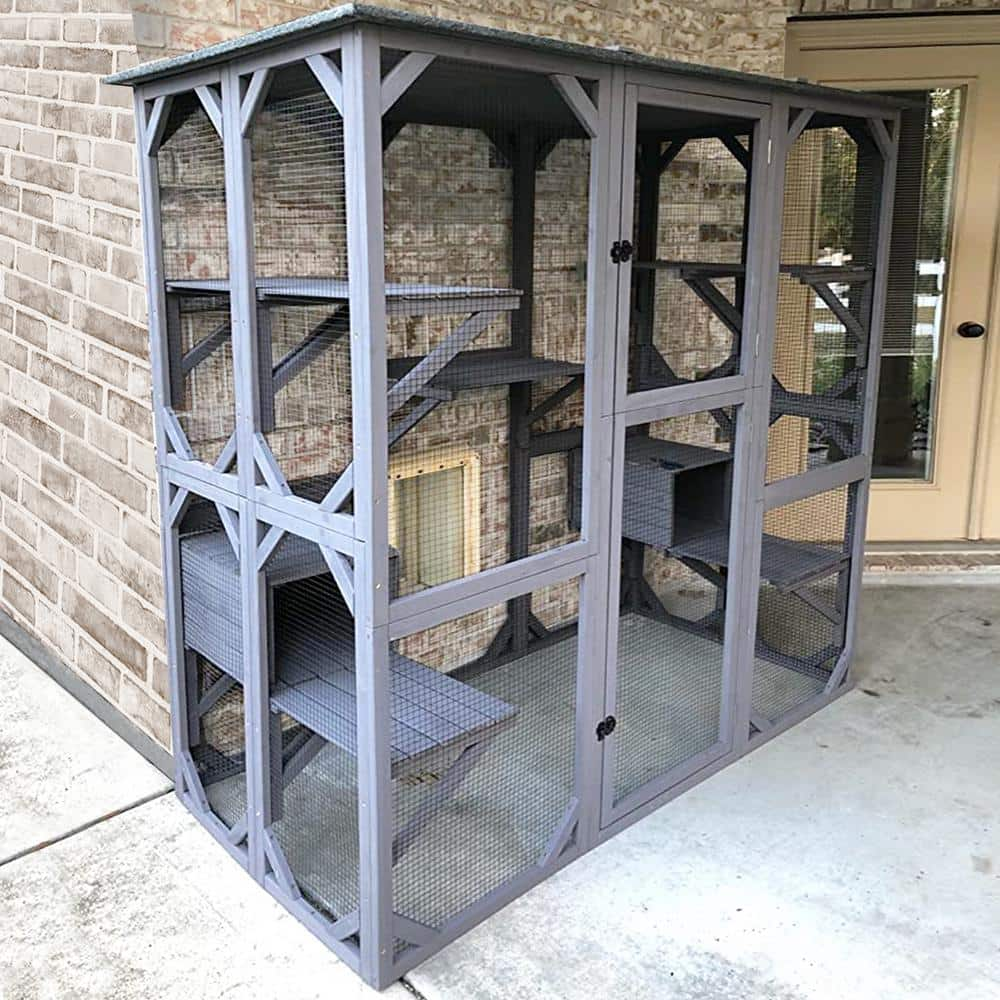 aivituvin Walk-in Extra Large Outdoor Cat Enclosure Connected To