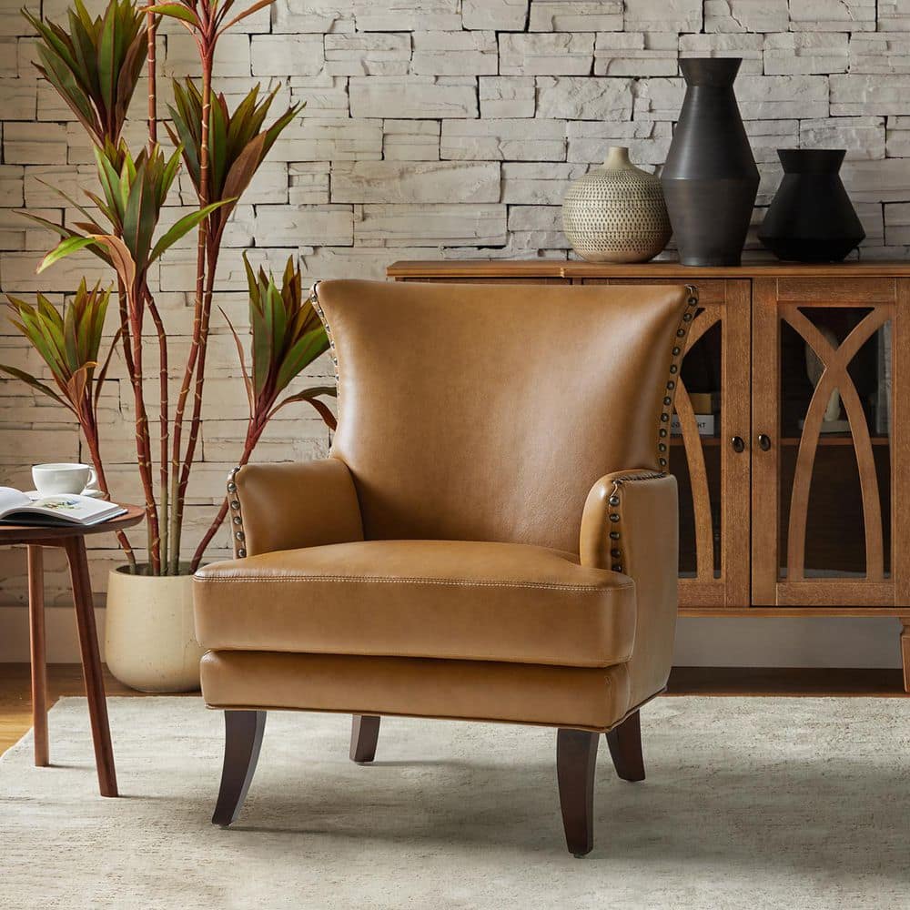 JAYDEN CREATION Bonnot Transitional Camel Faux Leather Wingback