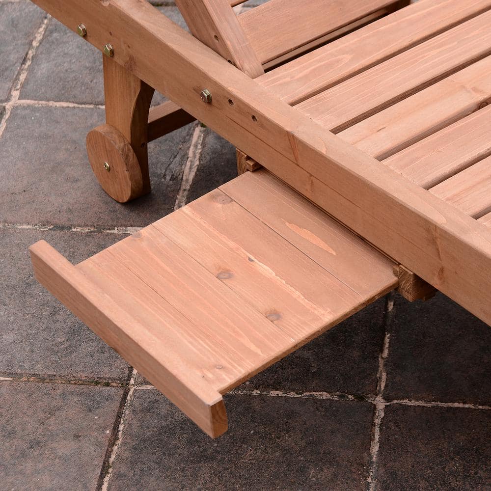 Red Wood Look Outdoor Chaise Lounge with Pull-Out Tray