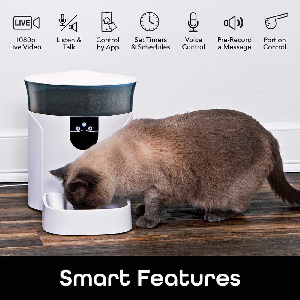 Geeni 7L White Smart Pet Feeder with Camera and Voice Control